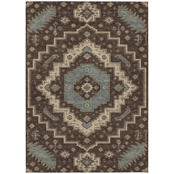 Chantille Machine Washable Indoor/Outdoor Abstract ACN3141 Chocolate 9 ft. x 12 ft. Area Rug