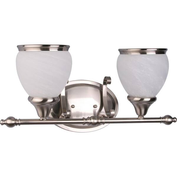 Volume Lighting Camden 2-Light Indoor Brushed Nickel Bath or Vanity Light Wall Mount or Wall Sconce with Alabaster Glass Bell Shades