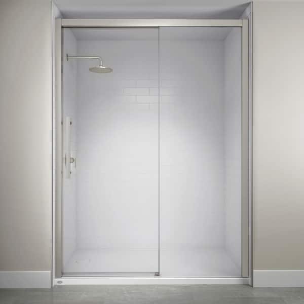 JACUZZI 60 in. x 76 in. Semi-Frameless Concealed Sliding Shower Door in Brushed Nickel