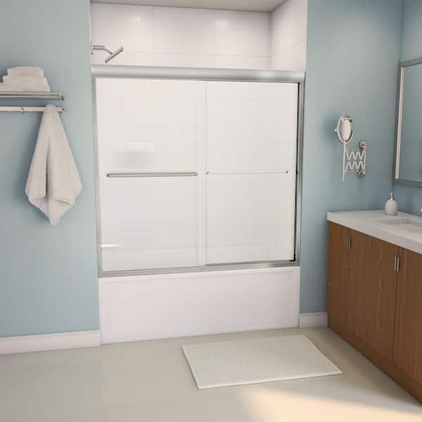 Aura 59 in. W x 57 in. H 6 mm Sliding Tub Door for Alcove Installation in Brushed Nickel with Fluted Glass