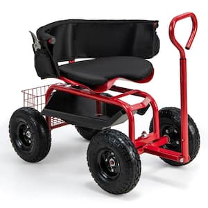 0.17 cu. ft. Metal Rolling Garden Cart Height Adjustable Scooter with Swivel Seat and Tool Storage