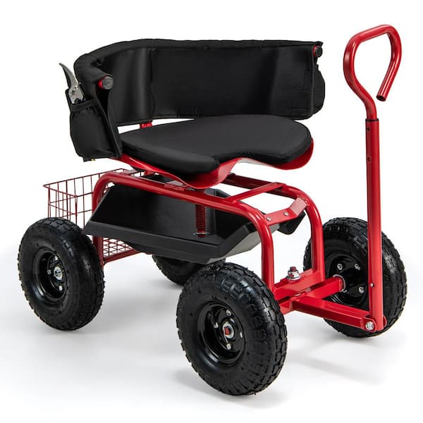 Costway 0.17 cu. ft. Metal Rolling Garden Cart Height Adjustable