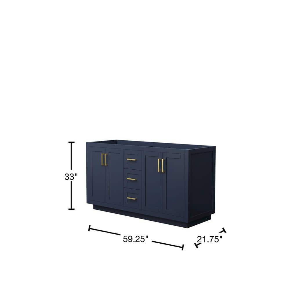 Miranda 60" Dark Blue Double Freestanding Vanity with Brushed Gold Hardware