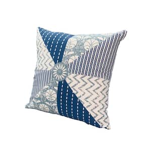 Blue and White Geometric Pattern Polyester Filler Square Accent Pillow with Soft Cotton Cover (18 in. x 18 in.)