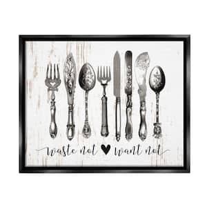 Waste Not Want Not Silverware Drawing by Lettered and Lined Floater Frame Food Wall Art Print 31 in. x 25 in.