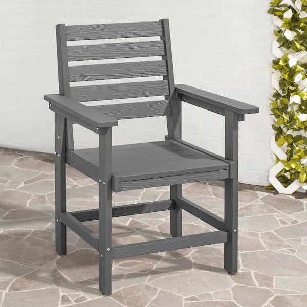 Gray 2-Piece HDPS 18 in Outdoor Serving Bar Outdoor Patio Dining Chairs with Armrest for Backyard Deck Porch