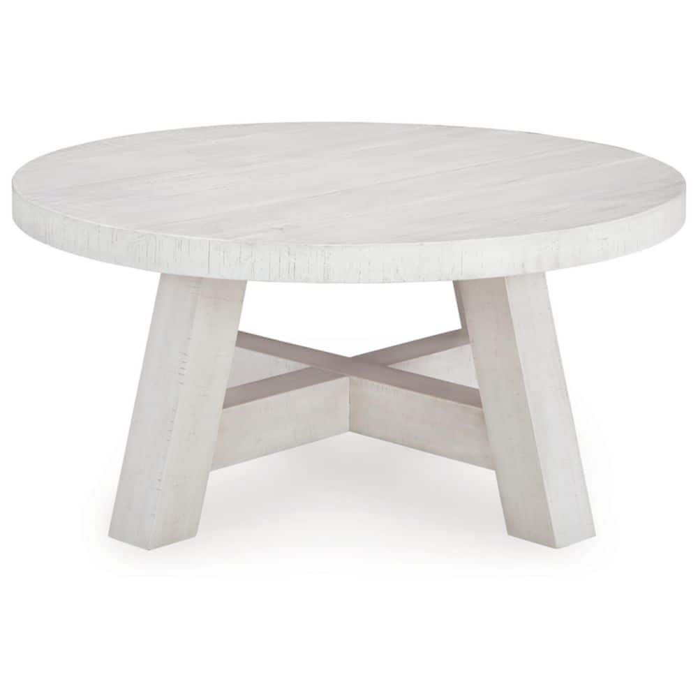 Off-White Round Wood Lift-Top Coffee Table
