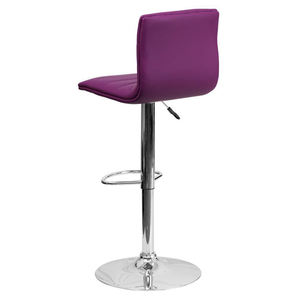 Modern Purple Vinyl and Chrome Adjustable Swivel Barstool