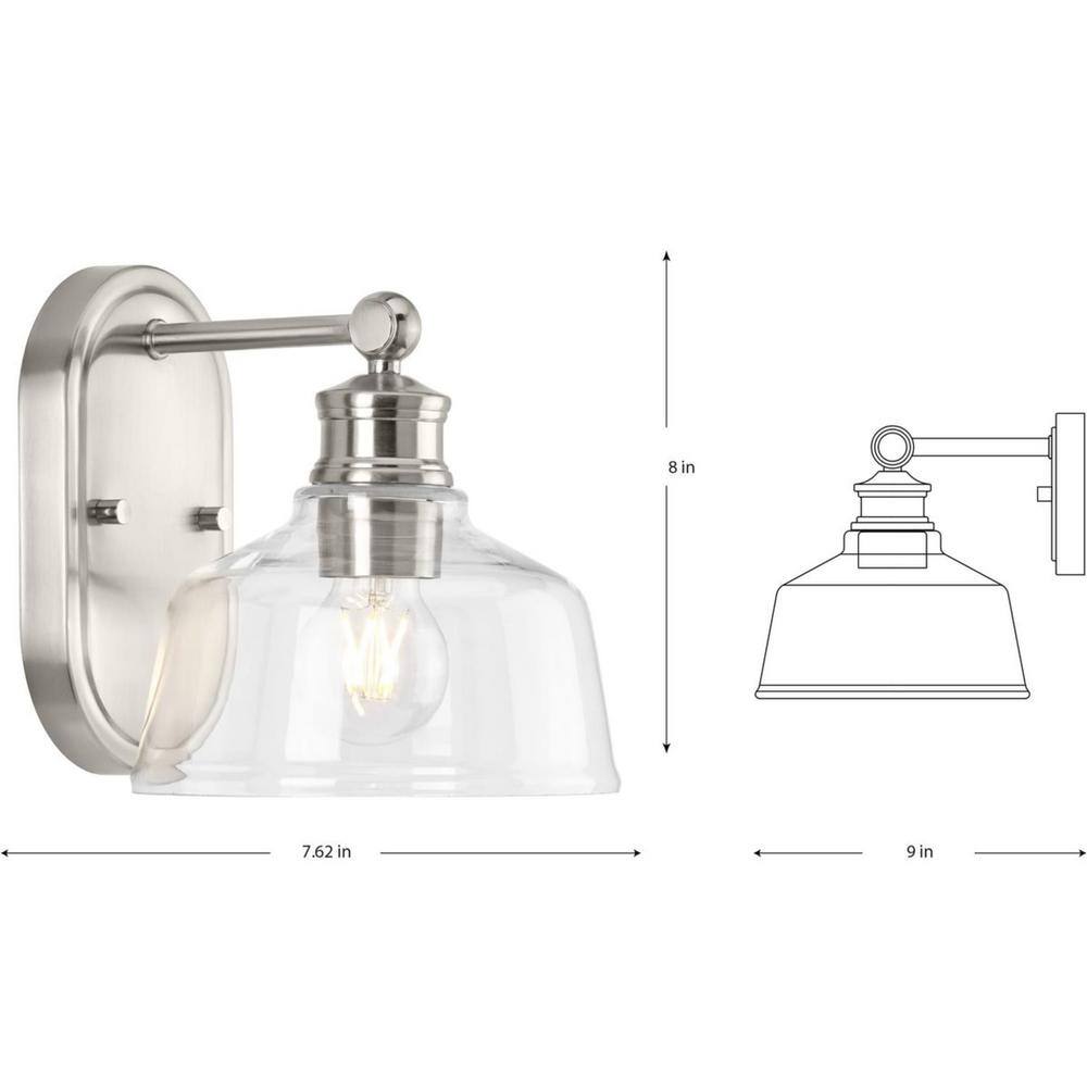 Brushed Nickel 1-Light Vanity Fixture with Clear Glass Shade