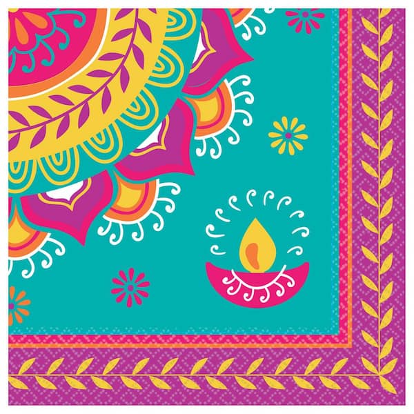 Amscan 6.5 in. x 6.5 in. Multi-Color Paper Diwali Lunch Napkins (5-Pack)
