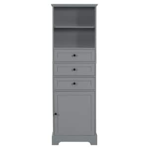 22 in. W x10 in. D x 67.3 in. H Gray Tall Bathroom Storage Linen Cabinet with 3 Drawers and Adjustable Shelves