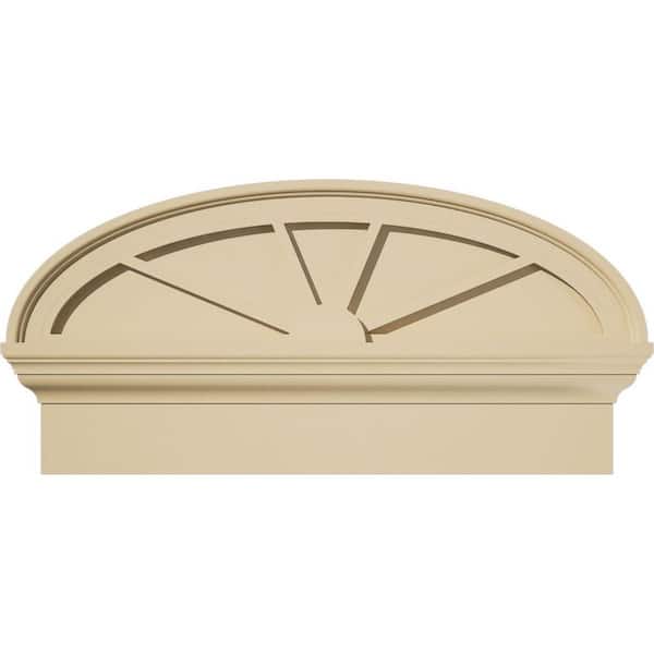 Ekena Millwork 26 in. W x 13-3/8 in. H x 2-3/4 in. P Elliptical 4 Spoke Signature Urethane Combination Pediment, Primed Tan
