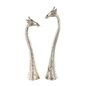 Silver Aluminum Metal Tall Giraffe Sculpture with Spotted Texturing (Set of 2)