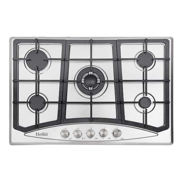 30 in. 5-Burner Built-in Stainless Steel Gas Cooktop with LPG/NG Dual Fuel, Include Gas Pressure Regulator