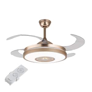 42 in. Modern Gold Indoor Integrated LED 4 ABS Retractable Blades Ceiling Fan with Remote Control