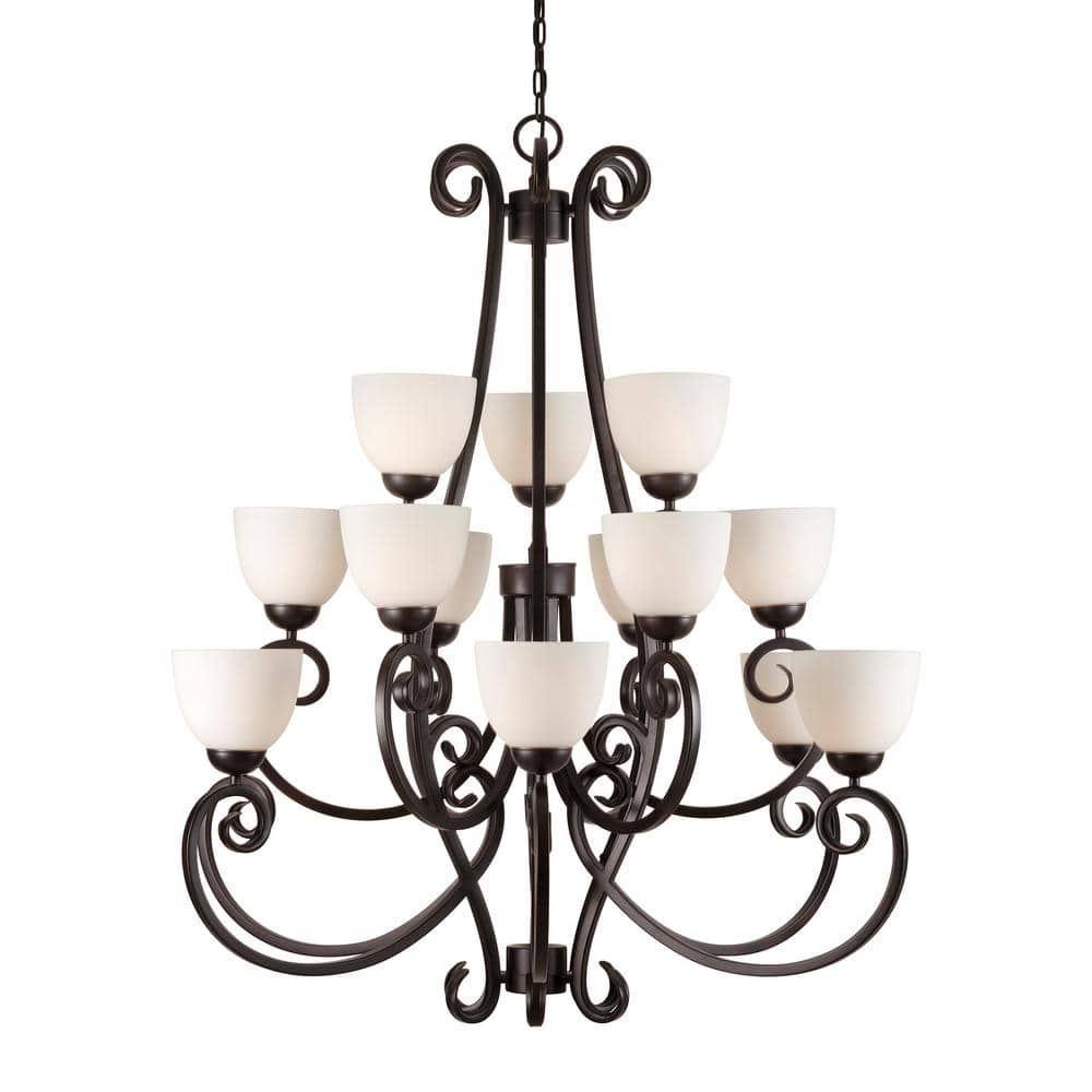 Sutter 15-Light Antique Bronze Chandelier with Satin White Glass -  Forte Lighting, 2250-15-32