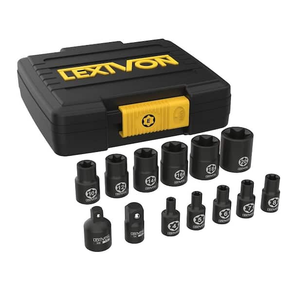 E-TORX Socket Set, Chrome Vanadium Alloy Steel, 13-Piece Female Star Socket E4 - E20 Set, Enhanced Storage Case