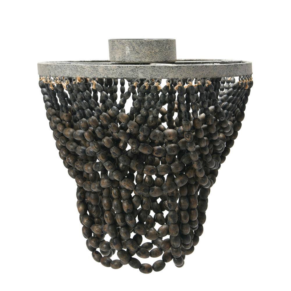 Dark Grey Wood Bead Semi-Flush Mount Ceiling Light