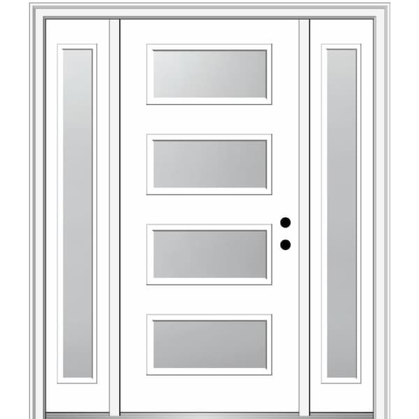 MMI DOOR Celeste 60 in. x 80 in. Left-Hand Inswing 4-Lite Frosted Glass Primed Fiberglass Prehung Front Door on 4-9/16 in. Frame