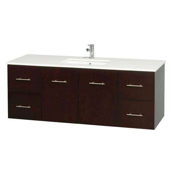 Wyndham Collection Centra 60 in. Vanity in Espresso with Solid-Surface Vanity Top in White and Under-Mount Sink