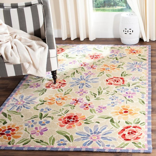 Chelsea 2 ft. x 3 ft. Ivory Solid Color Floral Border Area Rug