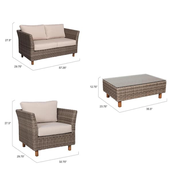Nuu Garden Orlando 4-Piece Wicker Outdoor Sectional Sofa Set with