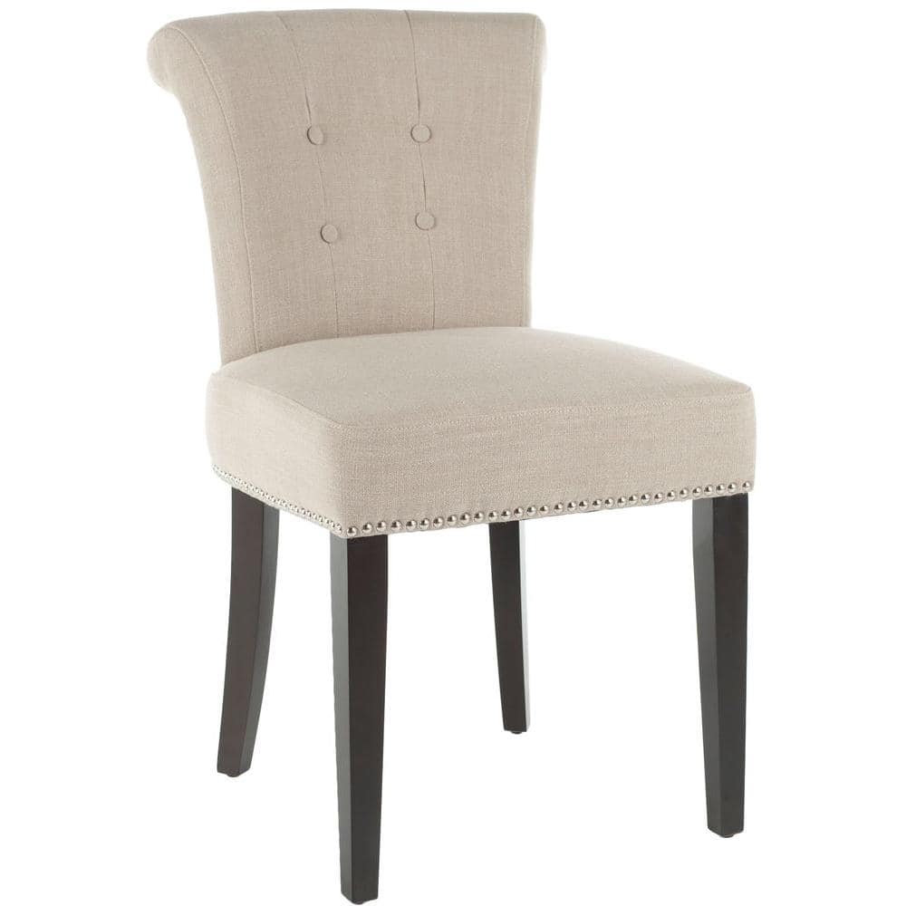 True Taupe Linen Upholstered Parsons Side Chair with Wood Legs