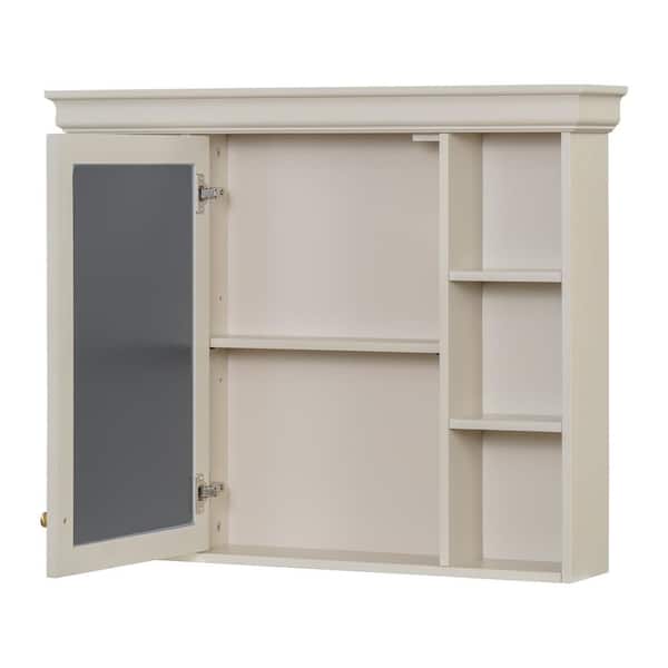 35.5 in. W x 7.16 in. D x 28.74 in. H  Wall Mounted Bathroom Storage Cabinet in Beige with Mirror and 6 Open Shelves