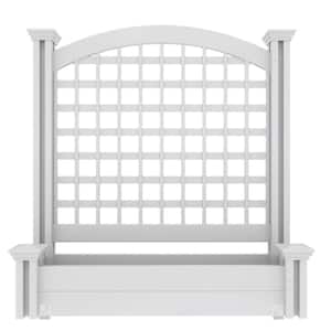 Belmont 45-1/2 in. H x 42 in. W White Vinyl Decorative Freestanding Lattice Screen Panel with Planter Box