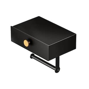 Wall Mount Toilet Paper Holder with Storage Drawer in Black Gold