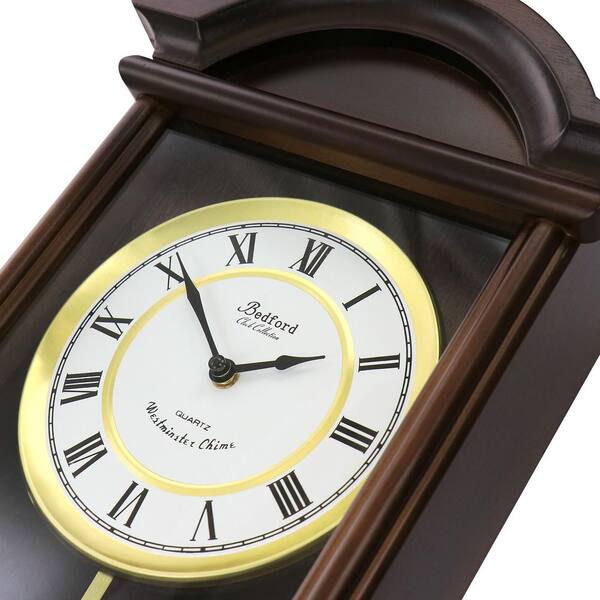 Bedford Clock Collection 22 in. George Wood Chiming Pendulum Wall Clock, Chestnut