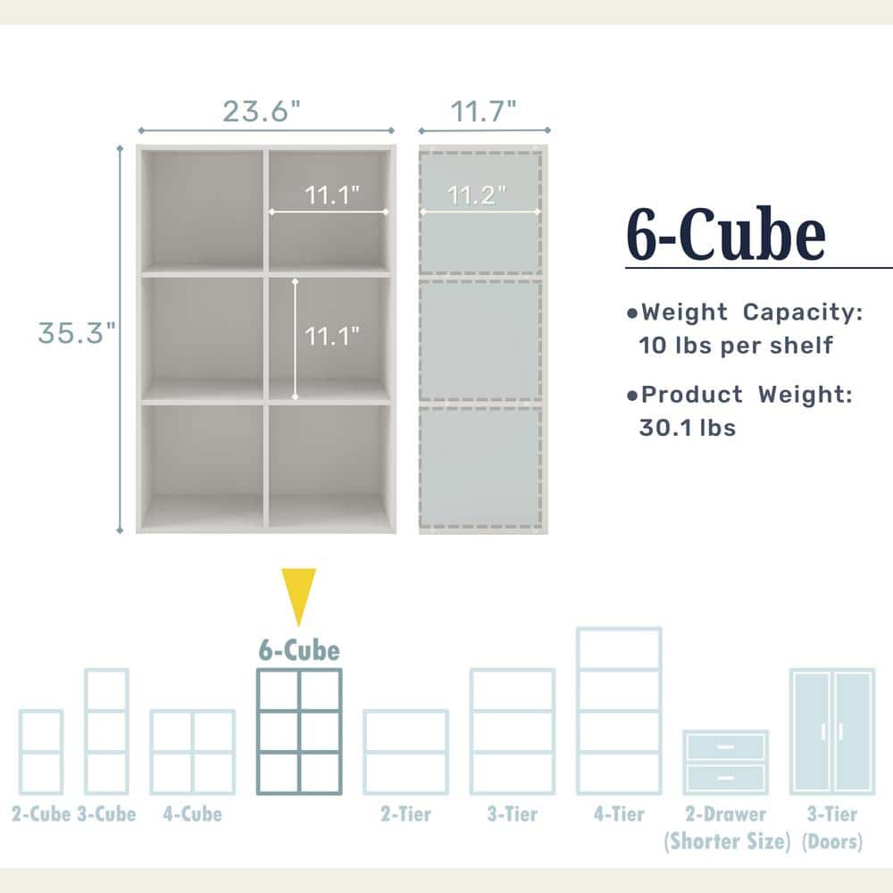 White Rectangular Stackable 6-Cube Wood Bookcase