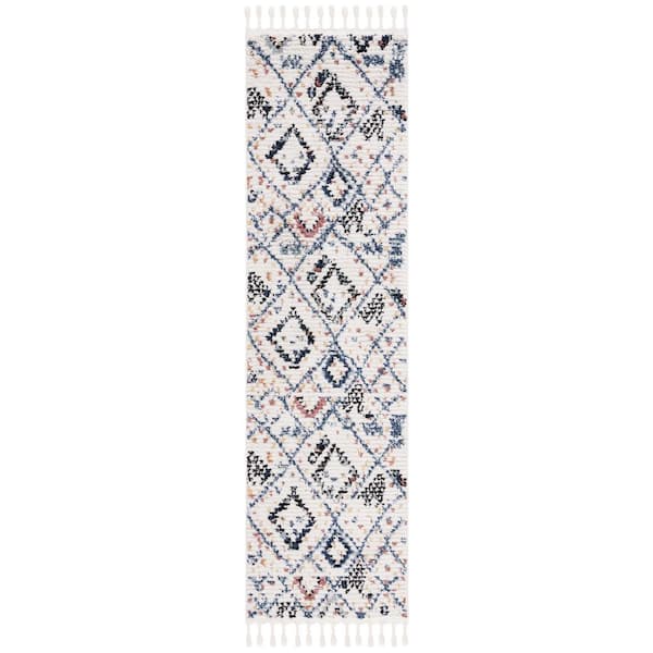 Morocco Ivory/Multi 2 ft. x 8 ft. Geometric Flokati Runner Rug