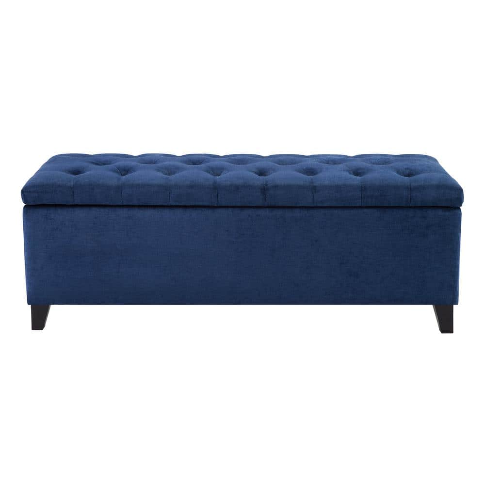 Sasha Navy Tufted Top Storage Ottoman with Black Noir Legs
