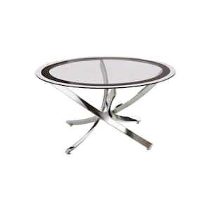 35.5 in. Silver and Clear Round Glass Top Coffee Table