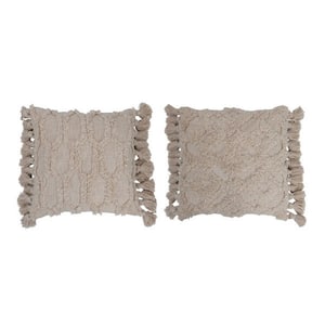 Woven Cotton Slub Pillow with Tufted Design and Tassels (Set of 2)