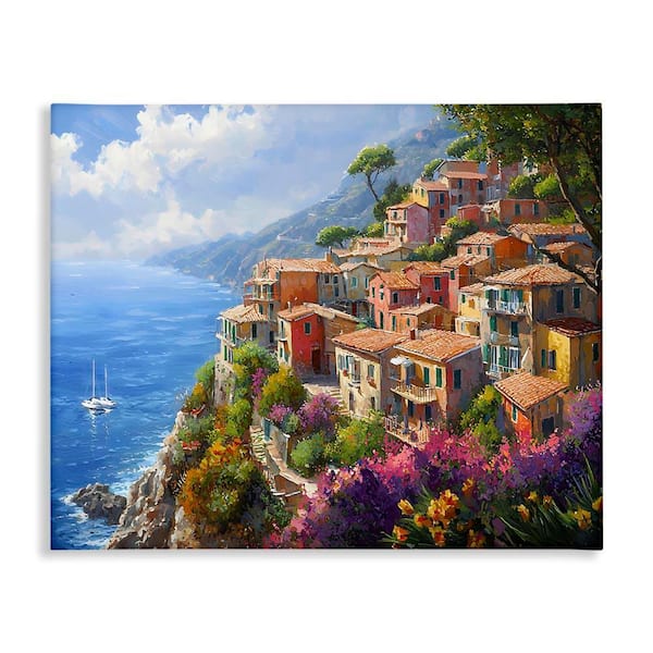 Stupell Industries Coastal Seaside Village View by Franklyn Gregory Unframed Abstract Graphic Art Print 24 in. x 30 in.