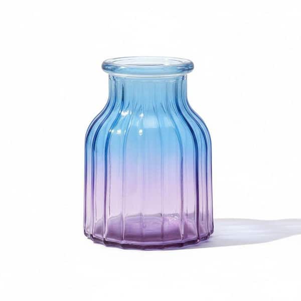 5.7 in. Gradient Blue Round Glass Vase for Home, Wedding and Floral Arrangements ENHD30924