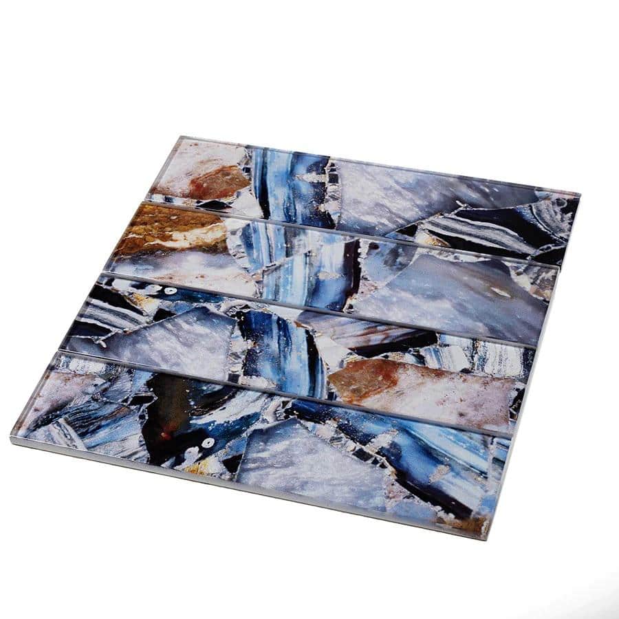 Carnelian 3" x 12" Glossy Brown and Blue Glass Subway Tile