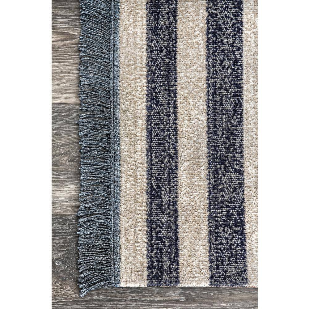 Blue and Beige Striped Synthetic Indoor/Outdoor Runner Rug