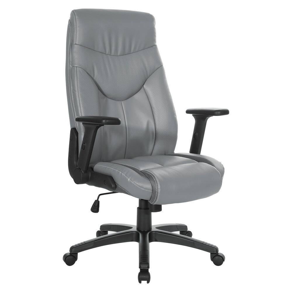 Grey high back executive office chair with adjustable arms on a white background.