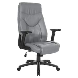 Work Smart Executive Bonded Leather High Back Office Chair with adjustable Arms In Grey