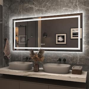 60 in. W x 28 in. H Rectangular Framed Front and Back LED Lighted Anti-Fog Wall Bathroom Vanity Mirror in Tempered Glass