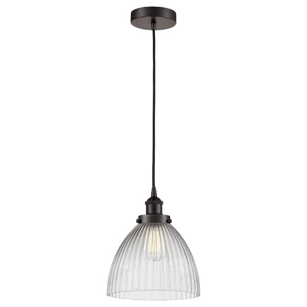Innovations Seneca Falls 60-Watt 1-Light Oil Rubbed Bronze Standard Mini Pendant Light with Clear Glass Shade, No Bulbs Included
