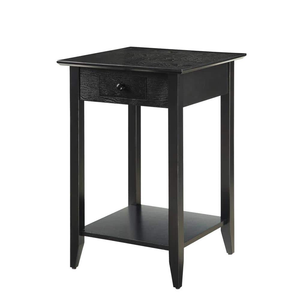 Heritage Square Black Wood End Table with Storage and Shelf