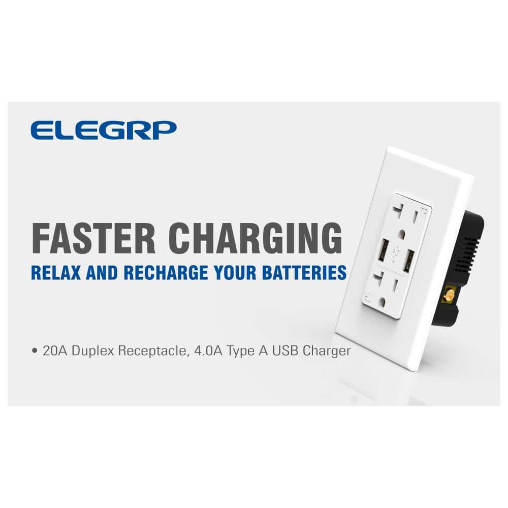 White Dual USB Wall Charger with Tamper Resistant Outlets
