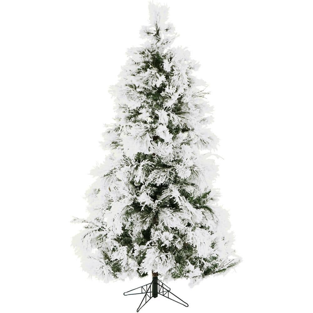 9 ft Snowy Pine Flocked Artificial Christmas Tree with Multi-Color LED Lights