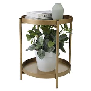 19.5 in. Outdoor Metal Plant Stand Holder Shelf (2-Tier) , Gold