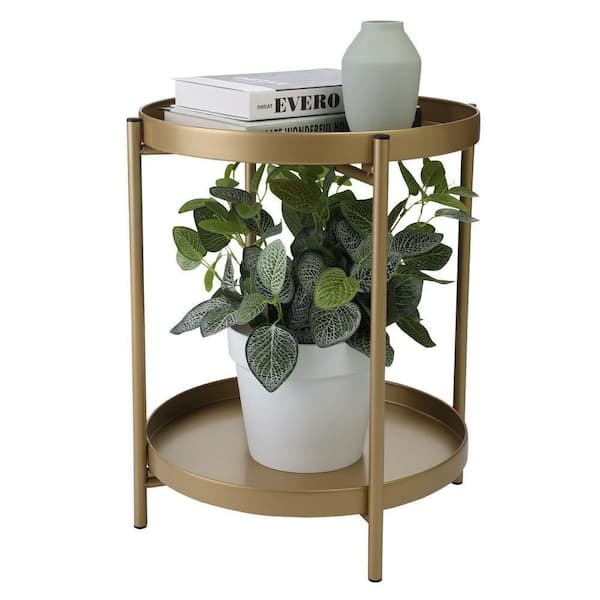 JAXPETY 19.5 in. Outdoor Metal Plant Stand Holder Shelf (2-Tier) , Gold