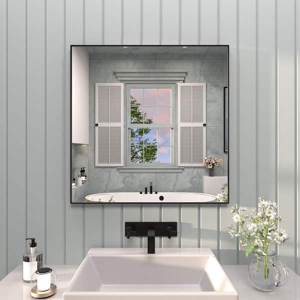 tydex Vibe 30 in. W x 30 in. H Rectangular Framed Wall Bathroom Vanity Mirror in Matte Black